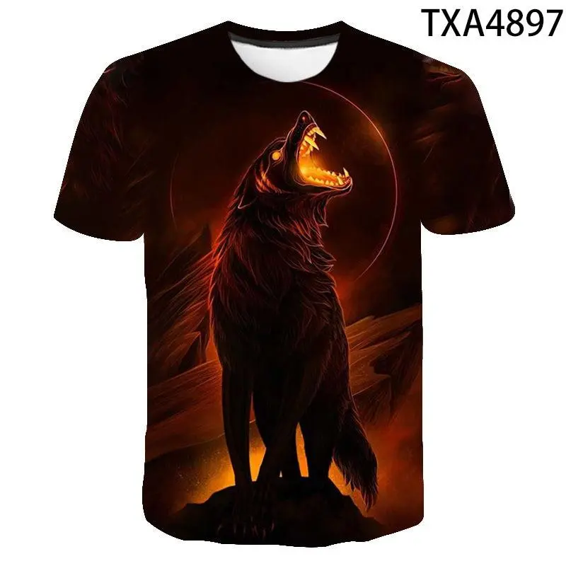 Summer T Shirt Men Streetwear Round Neck Short Sleeve Tees Tops Funny Animal Male Clothes Casual Wolf 3D Print Tshirt Menswear Clothing Long Original 4