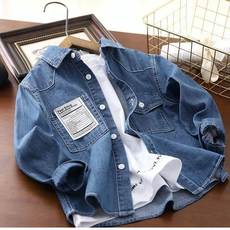 Áo Khoác Trẻ Em, Cho Em Bé Và Người Lớn Tuổi, Áo Khoác Denim, Áo Sơ Mi Denim Cho Bé Trai, Áo Khoác Cho Bé Trai, Áo Khoác Cho Bé Trai, Quần Áo Trẻ Em, Thích Hợp Cho Mùa Thu 5