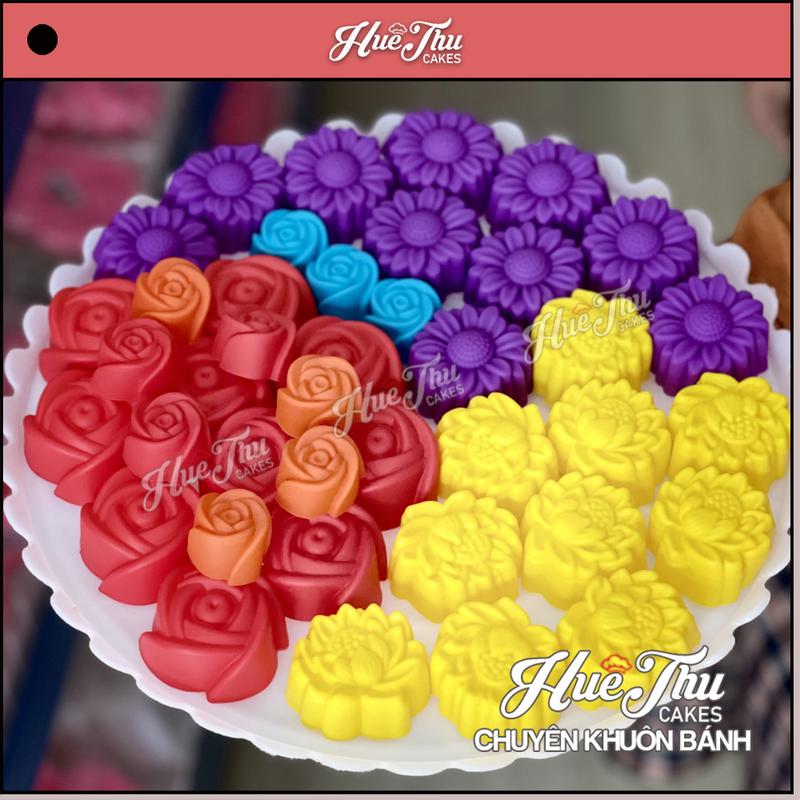 Combo khuôn silicon 5 Hoa Sen 5cm, 5 Hoa Cúc 5cm, 10 Hoa Hồng 3/5cm làm bánh rau câu, bánh da lợn