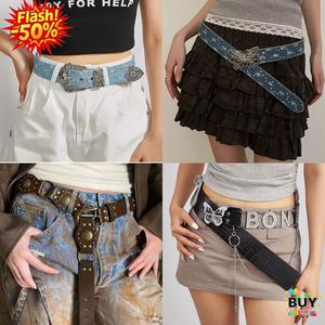 เข็มขัดหนัง ดีไซน์เก๋ไก๋ สำหรับผู้หญิง มี 20 แบบต่างกัน หมุดย้ำ เข็มขัดคาดเอว เหมาะสำหรับกางเกงยีนส์ กางเกง กระโปรง และเดรส เข็มขัดหัวเข็มขัด สีฟ้า สีดำ และสีขาว ทำจากผ้ายีนส์