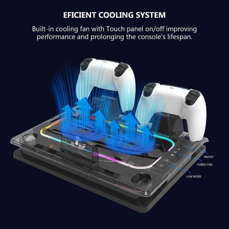 GAMINJA P53 Console Stand Cooling Station, Dual Controller Charging Station with 7 RGB Light, Console Accessories for Playstation 5 Digital Disc Slim, Game Peripherals 4