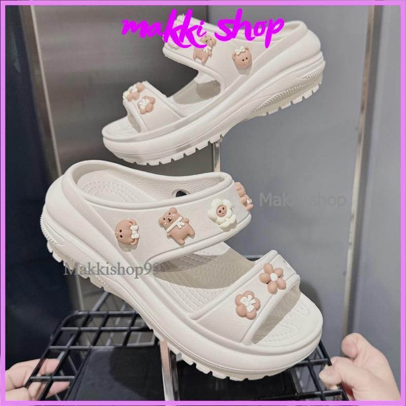 Dép độn đế nữ 2 quai cao 6cm, dép xinh gắn sticker cute hot trend