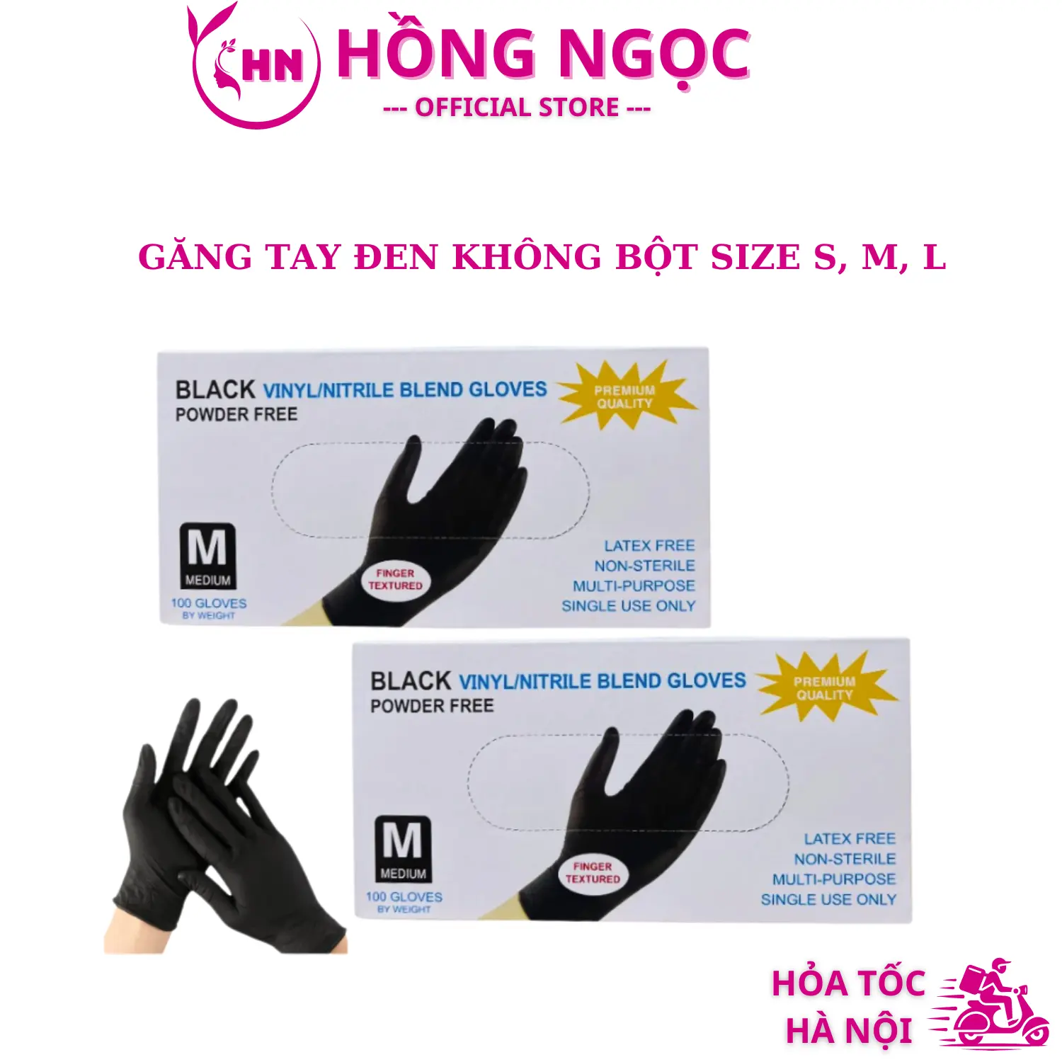 Găng Tay Cao Su Đen Không Bột, Hộp 100 Chiếc, Bao Tay Cao Su Dùng Trong Spa Phun Xăm Thẩm Mỹ