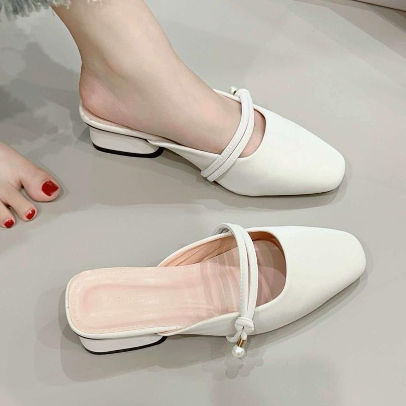 Dép Cao Gót Đế Vuông 3 Phân và 5 phân Ngọc Trai lấp lánh đơn giản tinh tế - Giày Bánh Bèo mã Dép Sục NT bup giay bit got3 caogot Shoes Nhung Sandal