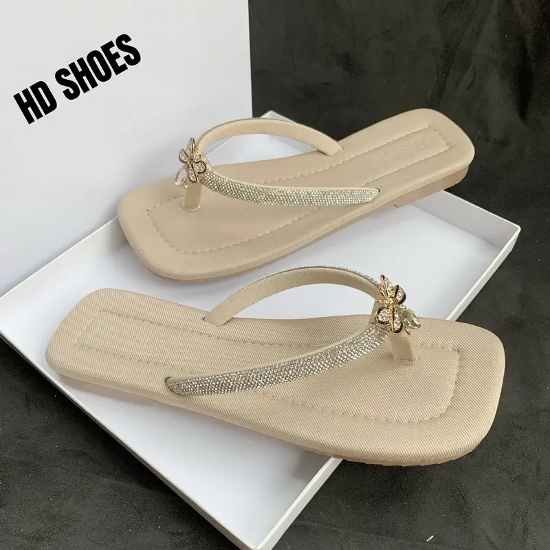 [ T42] Dép Bệt HD SHOES- Dép kẹp quai đá xoàn sáng dày dặn  đính nơ đá sang xịn, đế TPR chống trơn trượt Nữ DéP GiàY Đồng Sandal Nhung 0
