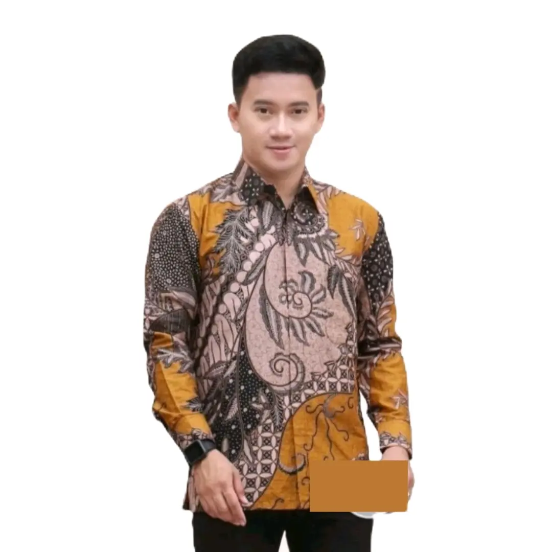 KEMEJA BATIK PRIA LENGAN PANJANG MOTIF KUNING BAHAN Katun Pekalongan Mewah