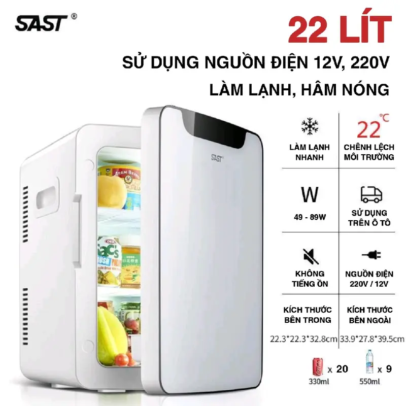 Tủ Lạnh Mini SAST 16L, 22L Bảo Quản Mỹ Phẩm, Thuốc Y Tế, Làm Lạnh Và Hâm Nóng Sữa Cho Bé ( Sử Dụng Điện 220V, 12V Trên Ô Tô ) 5