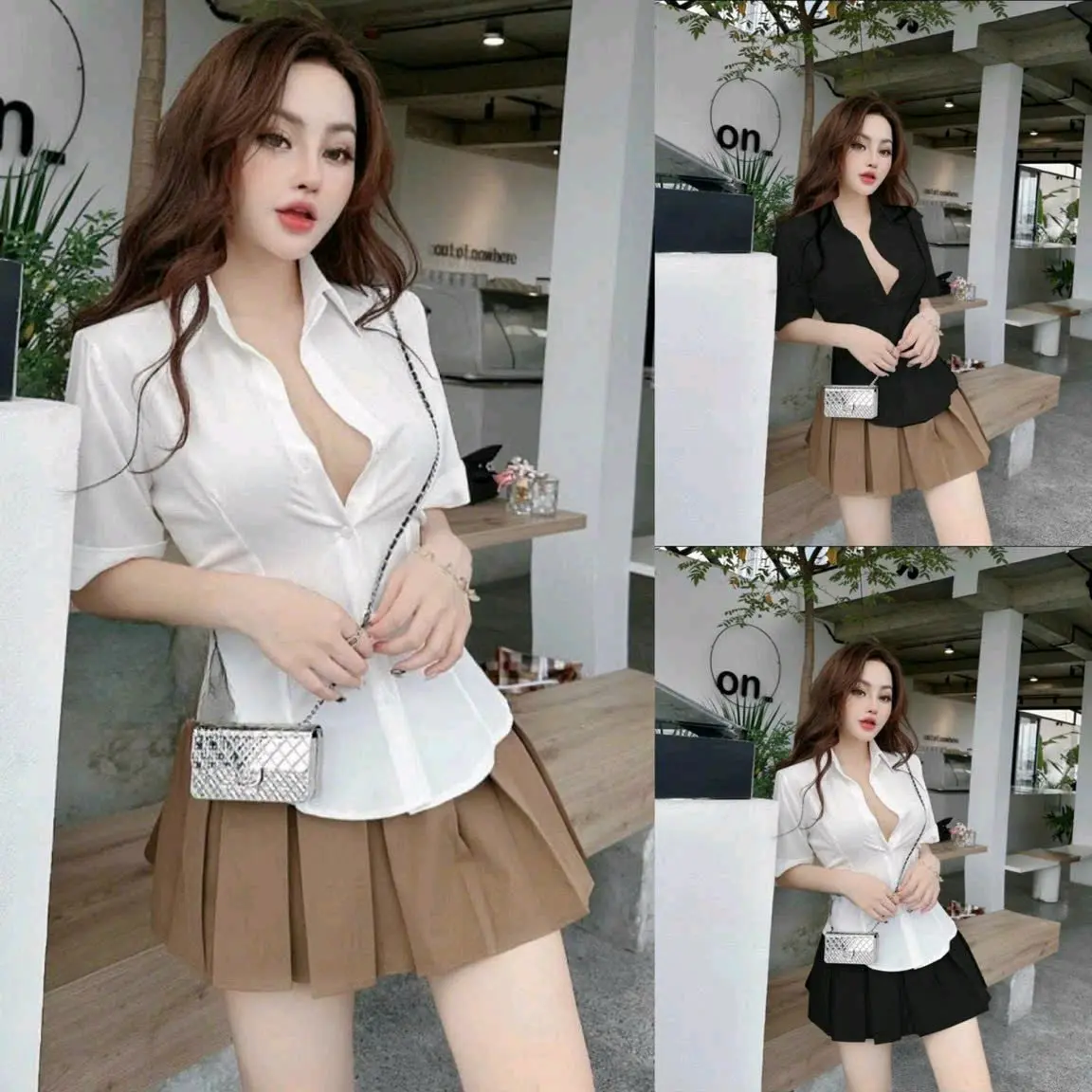 Bigsize - Set bộ sơ mi và chân váy xếp ly