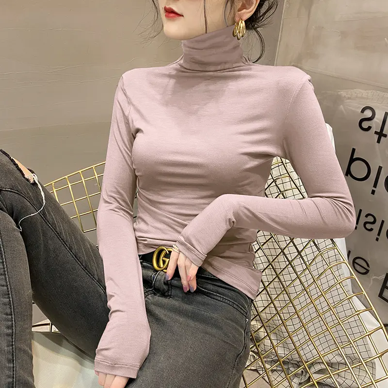 Baju hitam depan cermin spring autumn winter modal turtleneck bottoming shirt women's tight temperament thin inner long-sleeved T-shirt European station top trendy baju kieda crepe