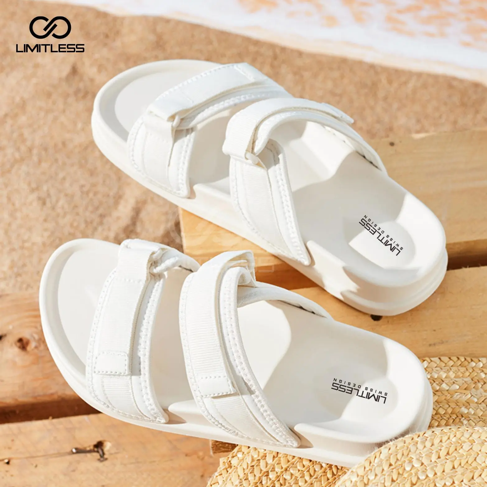 Limitless - Sandal Wanita MOSE Slip On Strap 2 Terbaru 2024 Sendal Selop Cewek Perekat Kekinian Fashion Black - SIze36-43