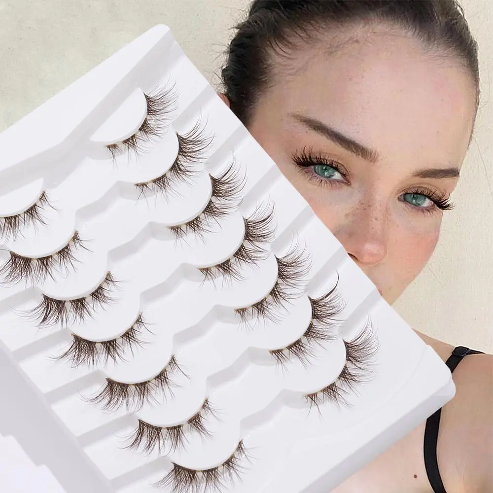 Fluffy False Eyelashes, 7 Pairs Fish Tail Crossed Fake Cluster Lashes with Clear Bands for Lash Extensions, Natural Curling Eyelash for Women and Girls Eye Makeup Enhancement, Christmas Gift, Eyelashes Kit Set