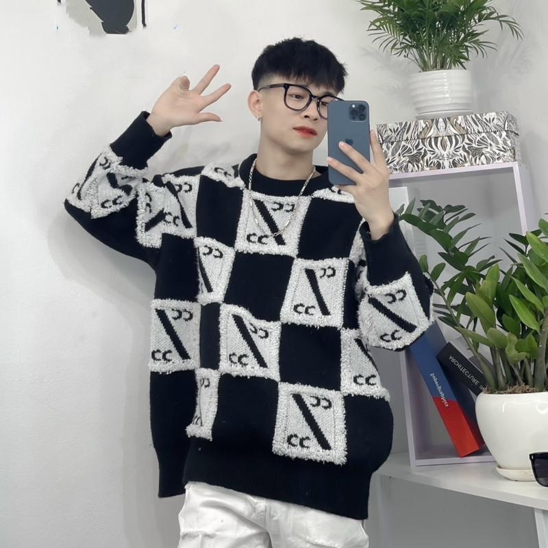 Áo Len Cổ Tròn Ô Vuông Hot Cho Nữ Và Nam, Chất Len Đan Dệt Kim, Freesize Women & Menswear