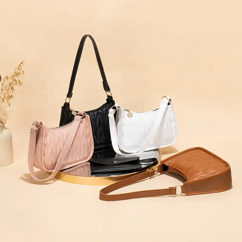 Quilted Embroidered Underarm Bag Trendy Fashion Versatile Two-Piece Set Solid Color Fresh Sweet Shoulder Bag Wholesale