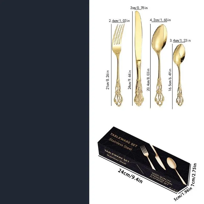 Stainless Steel Cutlery Set, 24pcs/set Including Knife, Fork & Spoon & Dessert Spoon, Household Tableware Set for Home Kitchen Dining Room 1