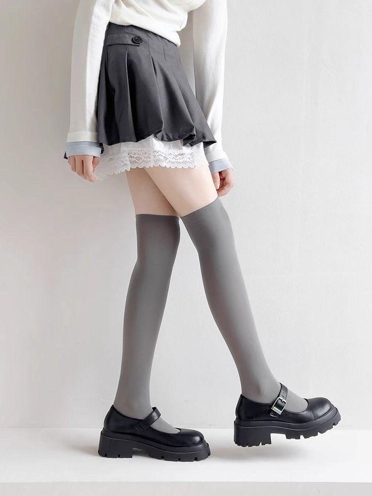 Product Introduction of Brazil Jersey [3475 People Collected] Gray Calf Socks for Women Summer Thin Japanese JK Socks Velvet Stockings Long Tube Half Socks Summer Over-the-Knee Socks 16