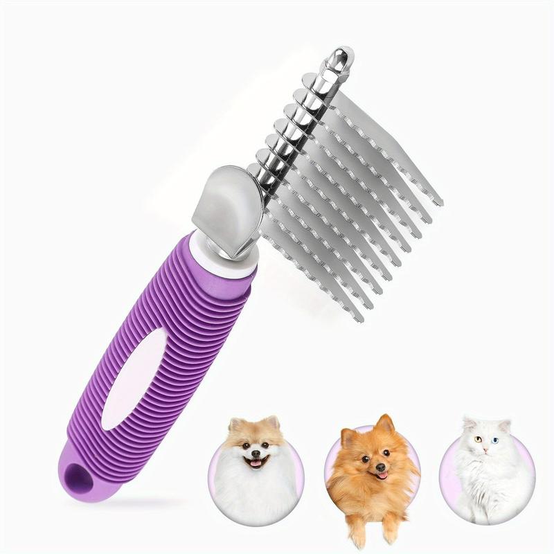 TikTok Shop 1Pc Dematting Fur Rake Comb Brush Tool for Dogs Cats with Extra Long Stainless Steel Safety Blade for Removing Knots Mats and Tangles Pet Grooming Shedding Brush Tool with Anti Slip