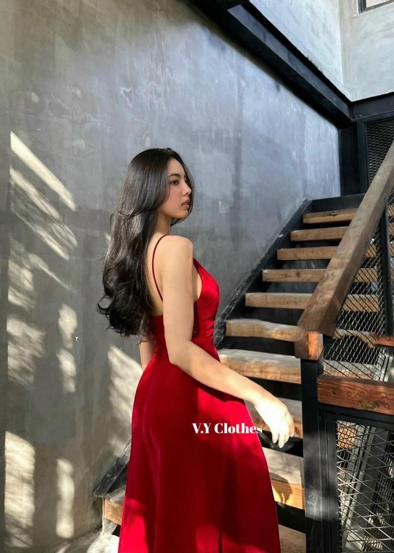 Product Introduction of Váy đi tiệc chất liệu nhung 2 màu đỏ đen Nữ Women Dress 4
