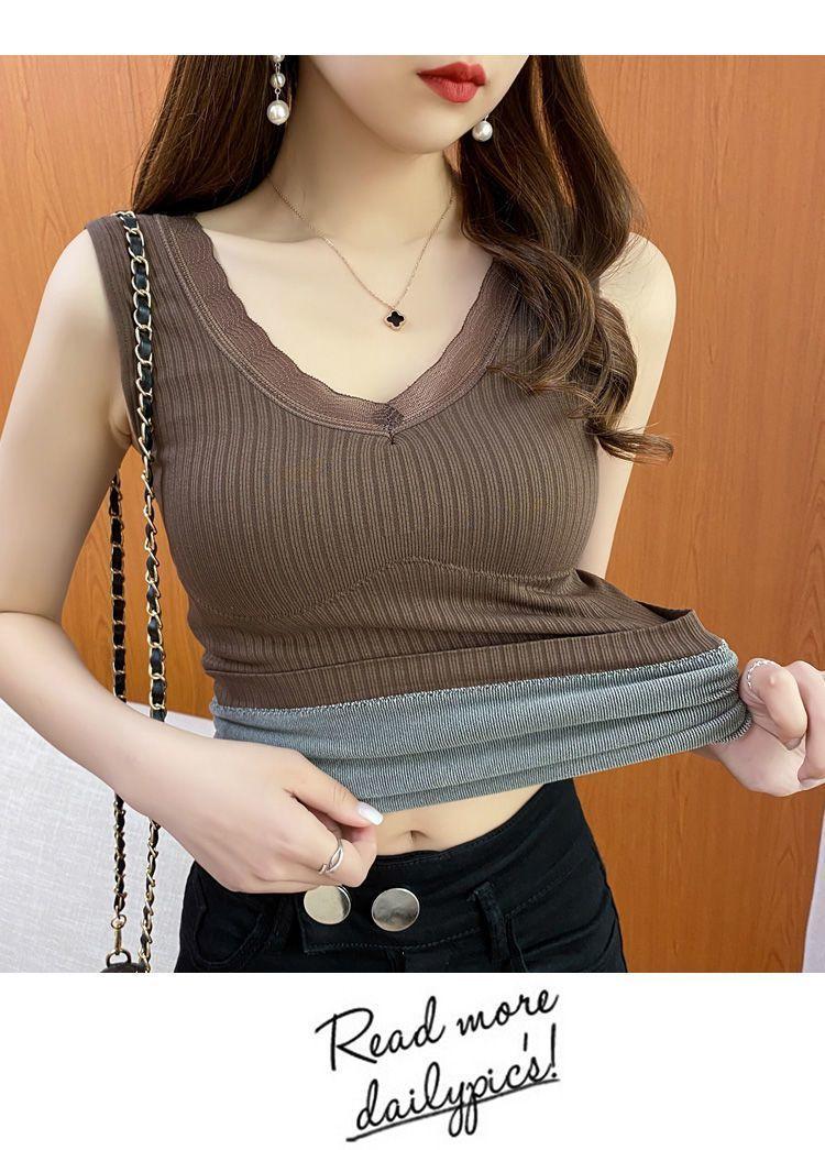 Product Introduction of Thời trang nữ，Áo Vest Ấm Áp, Thời Trang, Dành Cho Mùa Đông Của Phụ Nữ, Có Đệm Ngực, Lót Lông Cừu, Dày Dặn, Thích Hợp Cho Học Sinh Mới, Kiểu Dây Đeo, Không Đường May, Mỏng Vừa Vặn, Áo Lớp Nền dễ phối đồ 25