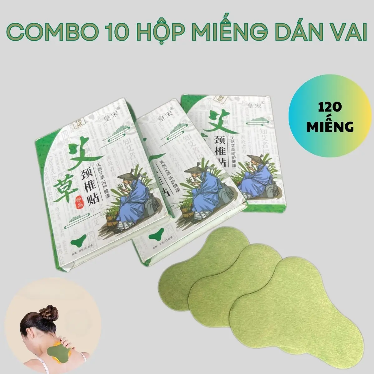 Combo 120 Miếng Dán Vai Gáy, Cao Dán Ngải Cứu cho Đầu Gối, Cổ, Vai