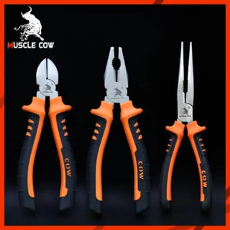 Muscle Cow คีมปากแหลม คีมช่าง คีมปากจิ้งจก คีมตัดสายไฟ คีมสายไฟ ตัดสายไฟ 8 นิ้ว คีมปากจระเข้ คีมปากเฉียง คีมอเนกประสงค์ จัดส่งเฉพาะจุด