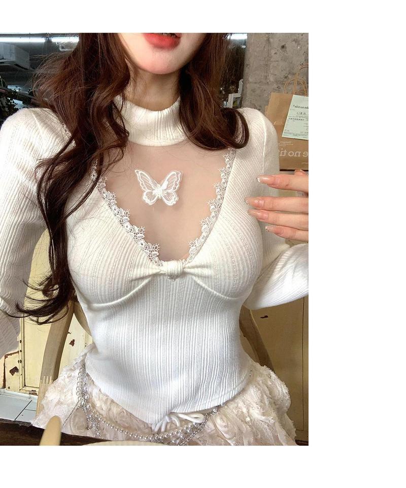 Product Introduction of Áo Thun Dài Tay Ngọt Ngào Tiệc Trà, Đồ Len Phù Hợp Bên Trong Ren, Áo Nữ Mùa Thu Và Mùa Đông, Cao Cổ, Thuốc Bắc Thuần Khiết, Sang Trọng Và Đẹp Mắt, Hàng Đầu 18
