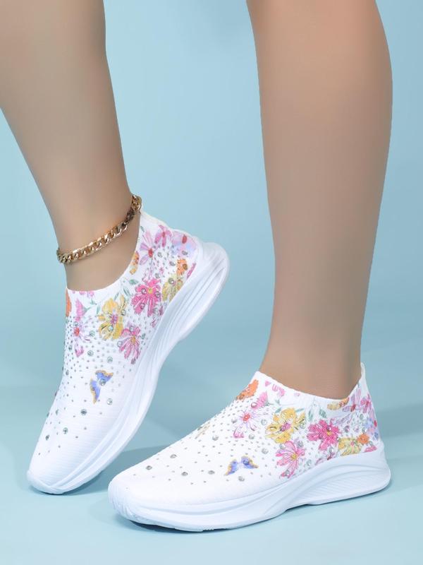Minimalist Casual Floral Pattern Sports Shoes As Galentine's Day & Lovers Day Outfits, Round Toe Lightweight Slip on Sneakers for Girlfriend for All Seasons 4