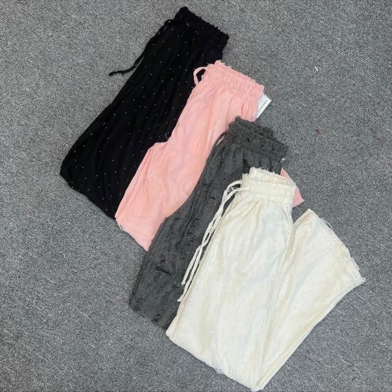 [Deal chào Hè] Quần suông ống rộng, quần đũi suông nữ rách đính đá mềm mát, trẻ trung cá tính. quần vải đính đá nữ.