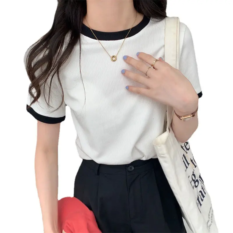 Áo Sơ Mi Cơ Sở Thường Ngày Áo Thun Nữ Tay Ngắn Dáng Ôm, Phong Cách Hàn Quốc, Hàng Mới Về Mùa Hè 2024, Cổ Tròn Học Sinh, Xu Hướng Thời Trang Nữ