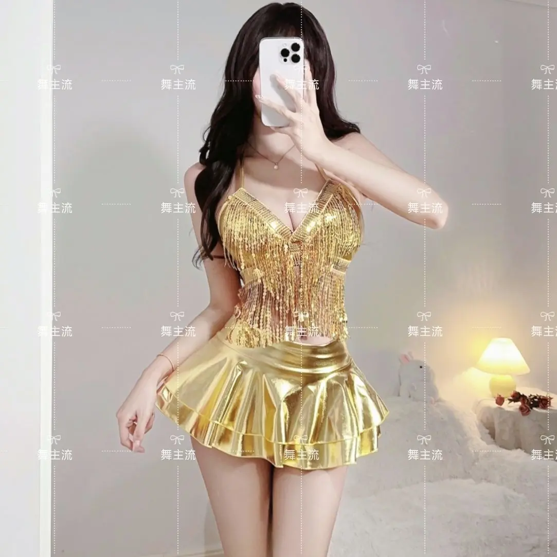 Trang Phục Ds Bar Gogo, Trang Phục Khiêu Vũ Đội Nữ Gợi Cảm, Trang Phục Dj, Thích Hợp Cho Vũ Công Dẫn Đầu, Bộ Đồ Thời Trang Khiêu Vũ Jazz Vàng