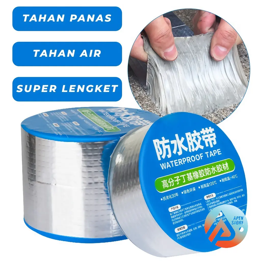 APEN Lakban Anti Bocor Lem Super Kuat Anti Air Alumunium Foil Butyl Super Waterproof Tape Tambal Silver 3 Meter 5 Meter