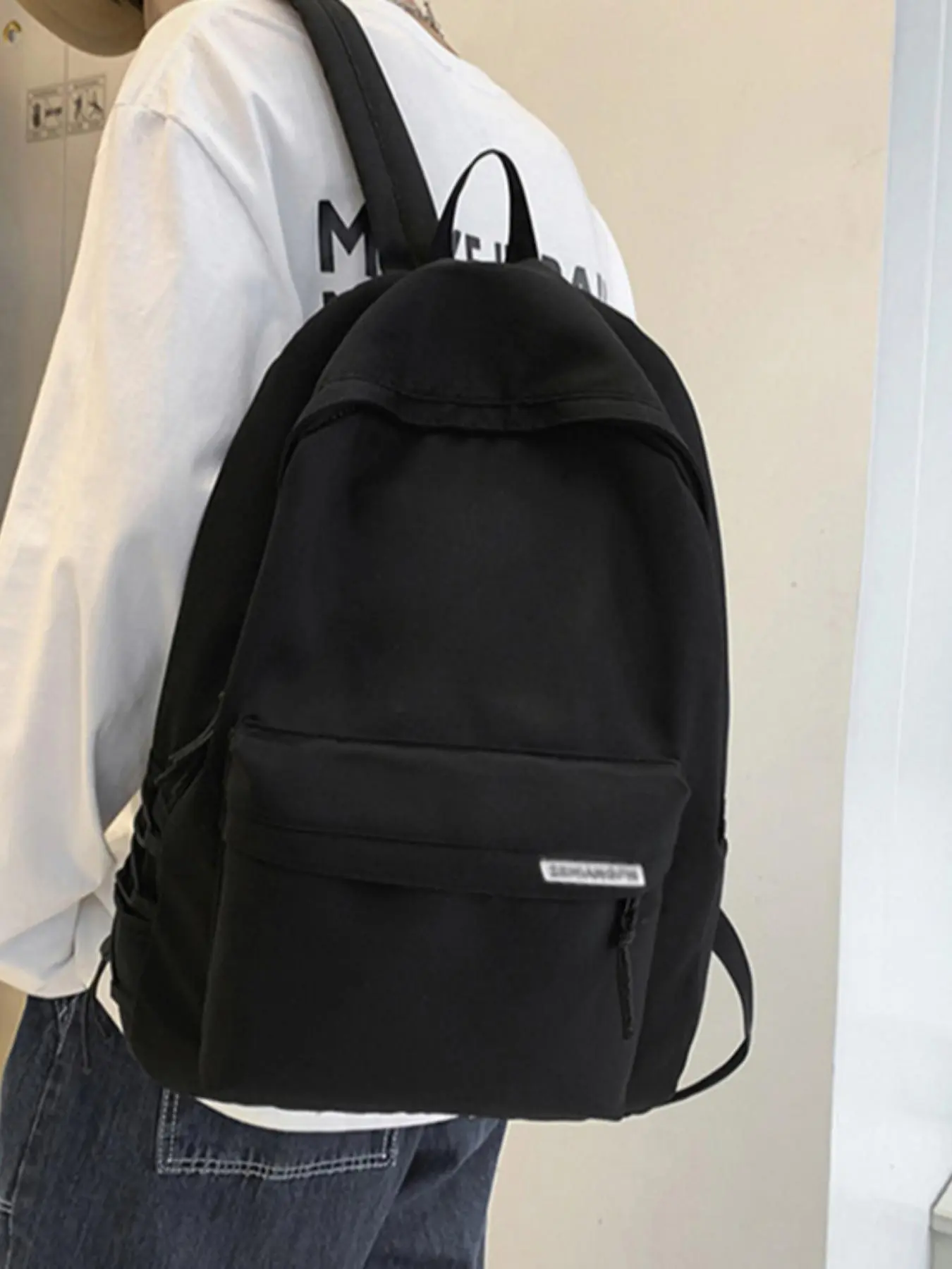 Large Capacity Backpack with Adjustable Straps, Korean Version Versatile Backpack for High School Students and College Students, Casual Plain Commuting Waterproof Nylon Zipper Backpack, Unisex