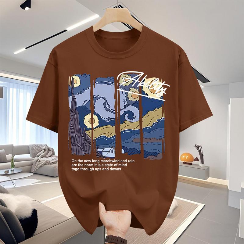 Product Introduction of Áo Thun Cotton Nam, ngắn Tay, Cổ Thuyền In Họa Tiết Minh Họa Nghệ Thuật Trừu Tượng 5