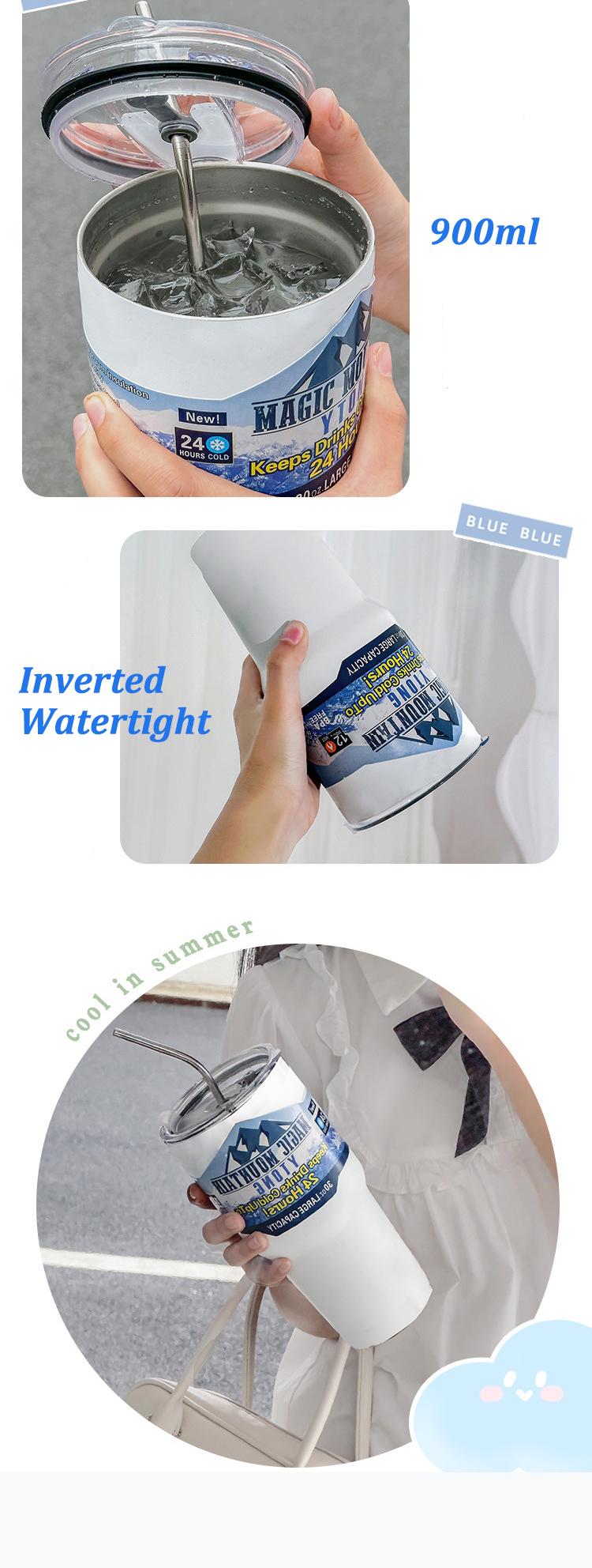 Product Introduction of Stainless Steel Freeze Thermos Cup with Straw Ice Coffee Drink Vacuum Insulated Bottle Car Travel Outdoor Mountain Cup 16