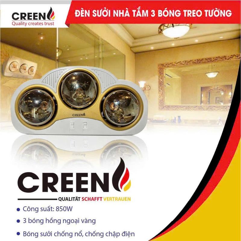 Đèn sưởi nhà tắm Creen - Máy sưởi ấm áp, công suất 550W-825W, 2-3 mức nhiệt, chống nước, chống chập điện, thiết kế hiện đại, 3 chế độ nhiệt tùy chỉnh 4