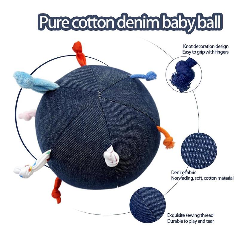 Product Introduction of Baby Denim Ball Toy, 1 Count Baby Hand Grab Ball, Outdoor Play Ball, Interactive Ball, Baby Gift Ball, Baby Finger Grasping Ball 5