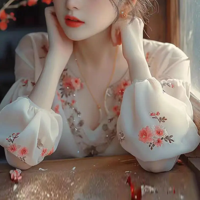 Áo Sơ Mi Nữ, Phong Cách Thường Ngày Ăn Mặc, Thiết Kế Hoa Trung Quốc Và Pháp, Hàng Mới Về, Thời Trang Xuân Hè, Sang Trọng Và Đẹp, Áo Sơ Mi Nhỏ Cao Cấp Và Tinh Tế, Áo Công Nghiệp Nặng 0