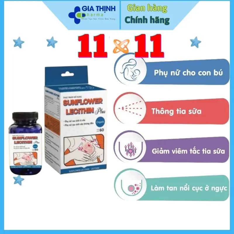 Viên Uống Sunflower Lecithin Plus Thông Tia Sữa - Giảm Viêm Tắc Từ Thiên Nhiên, Lọ 60 Viên