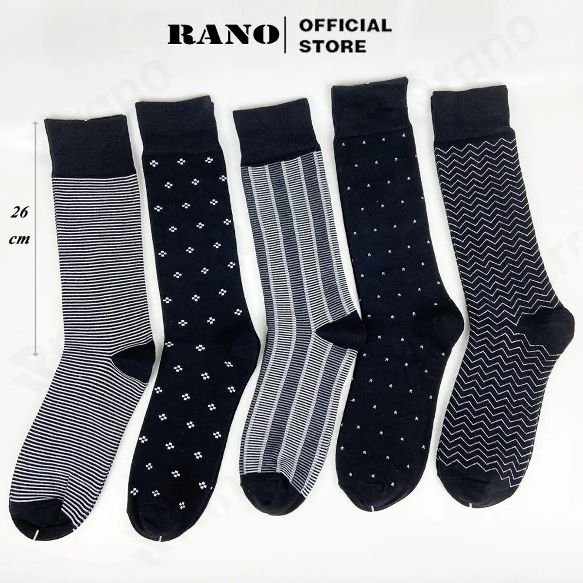 Combo 5 đôi tất nam công sở cổ cao dài 26cm vớ nam đi giày tây họa tiết RANO sợi cotton cao cấp mềm mại thoáng mát Menswear Nhung