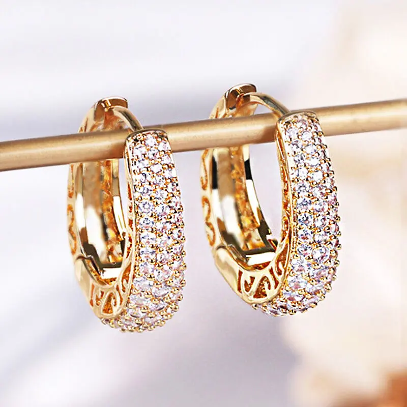 Bông Tai Tròn Thời Trang Huitan, Dành Cho Nữ, Màu Vàng, Hai CZ, Hình Học, Trang Sức Hình Tròn, Phụ Kiện Bản To