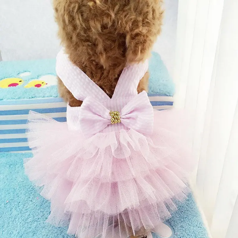 Quần áo cho chó và mèo, Thích hợp cho chó Nhỏ và Cỡ Vừa Đồ dùng cho thú cưng, Thiết kế cổ yếm sọc, Váy Lưới, Quần áo quà tặng, Hoàn hảo cho mùa xuân và mùa hè 1