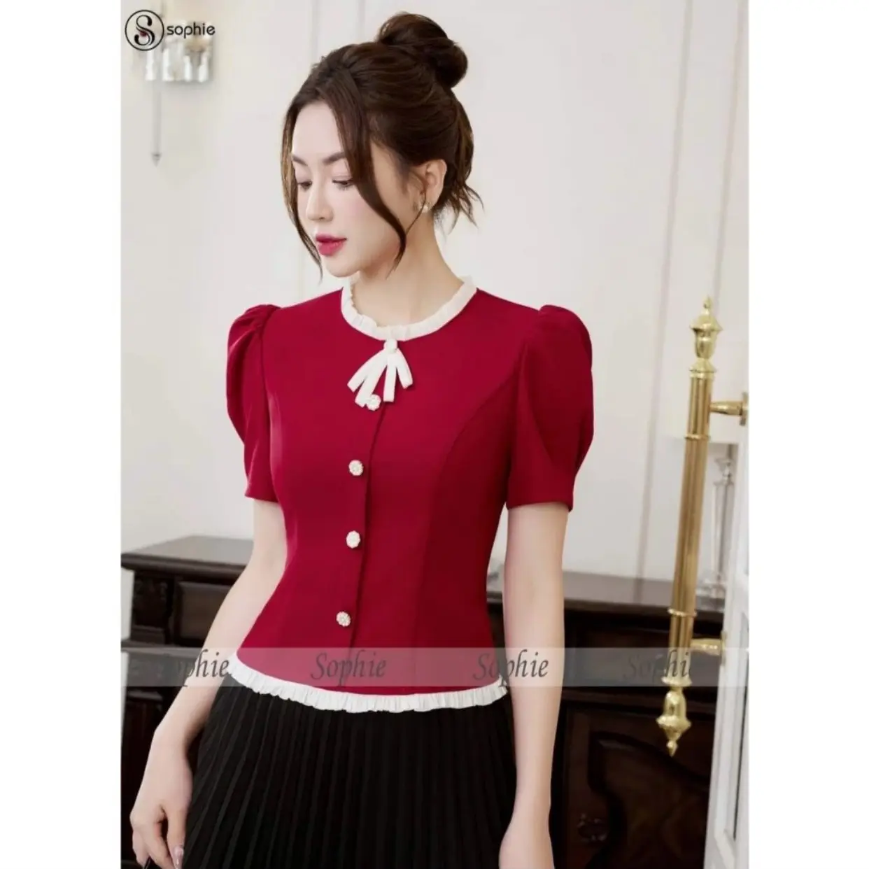 ÁO KIỂU DÚN VIỀN TRẮNG TAY PHÔNGF TRẺ TRUNG ĐỦ SIZE S ĐẾN 5XL