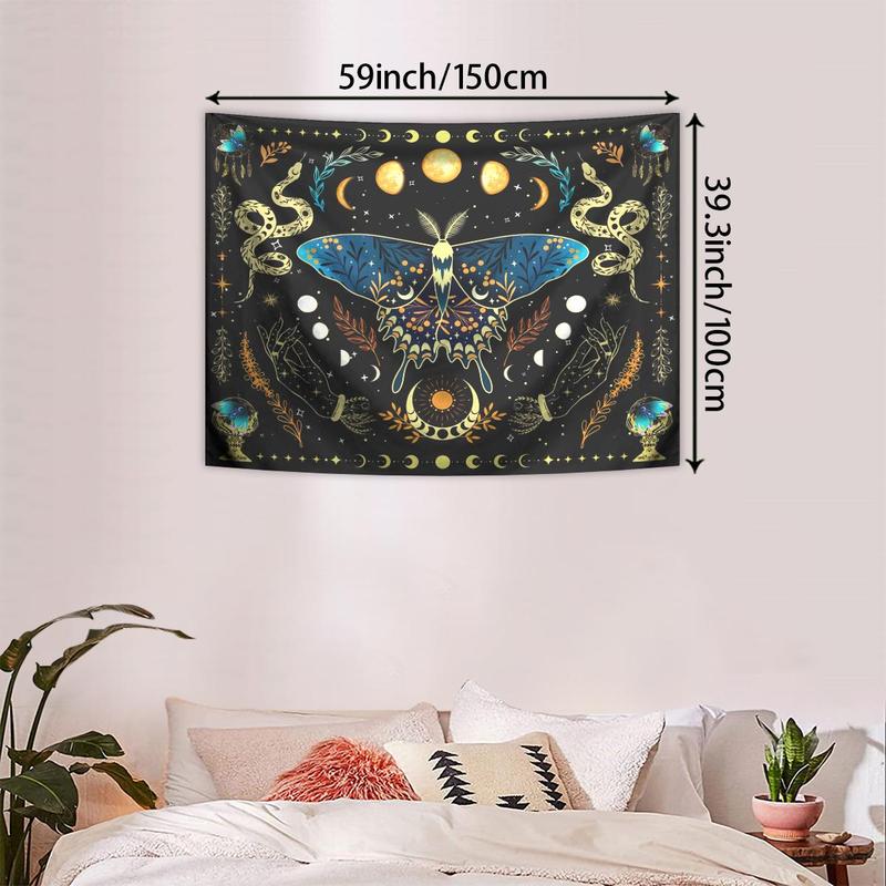 Butterfly & Moon Pattern Tapestry, Bohemian Plant Starry Sky Tapestry, Wall Hanging for Bedroom Living Room Study Room Office 6