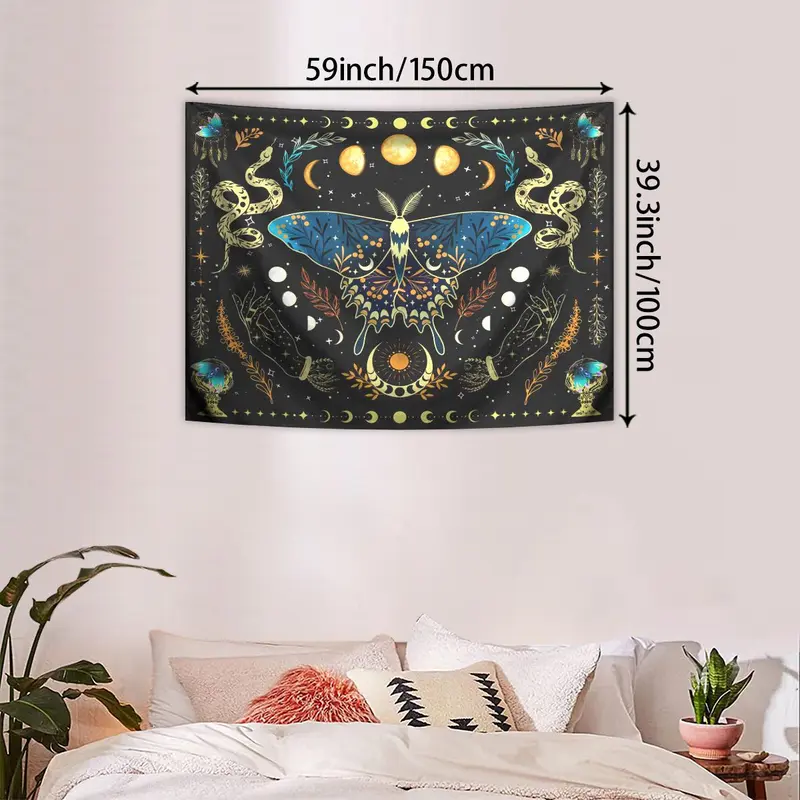 Butterfly & Moon Pattern Tapestry, Bohemian Plant Starry Sky Tapestry, Wall Hanging for Bedroom Living Room Study Room Office 6
