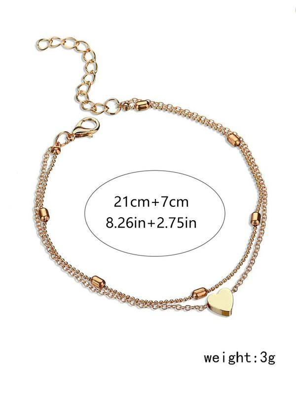 Women's Heart Decorated Double Layered Anklet, Simple Multilayer Anklet for Women, Boho Style Anklet for Summer Beach Vacation, Fashion All-match Body Clean Girl Jewelry for Women for Gift, Fashion Accessories, Valentine's Day, Gift 1