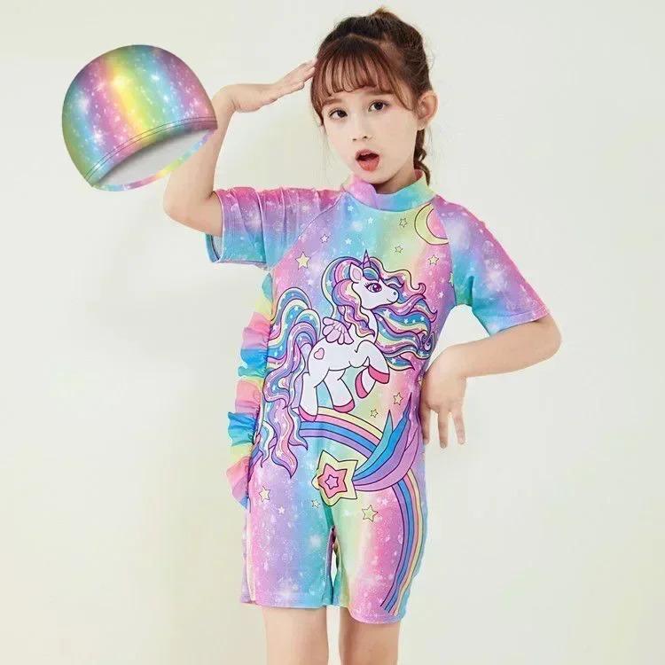 Product Introduction of Conservative Swimsuit 2024 One-piece Girl's Short-sleeved Shorts Swimsuit Cartoon Cute Children's Swimsuit Baby Girl 11
