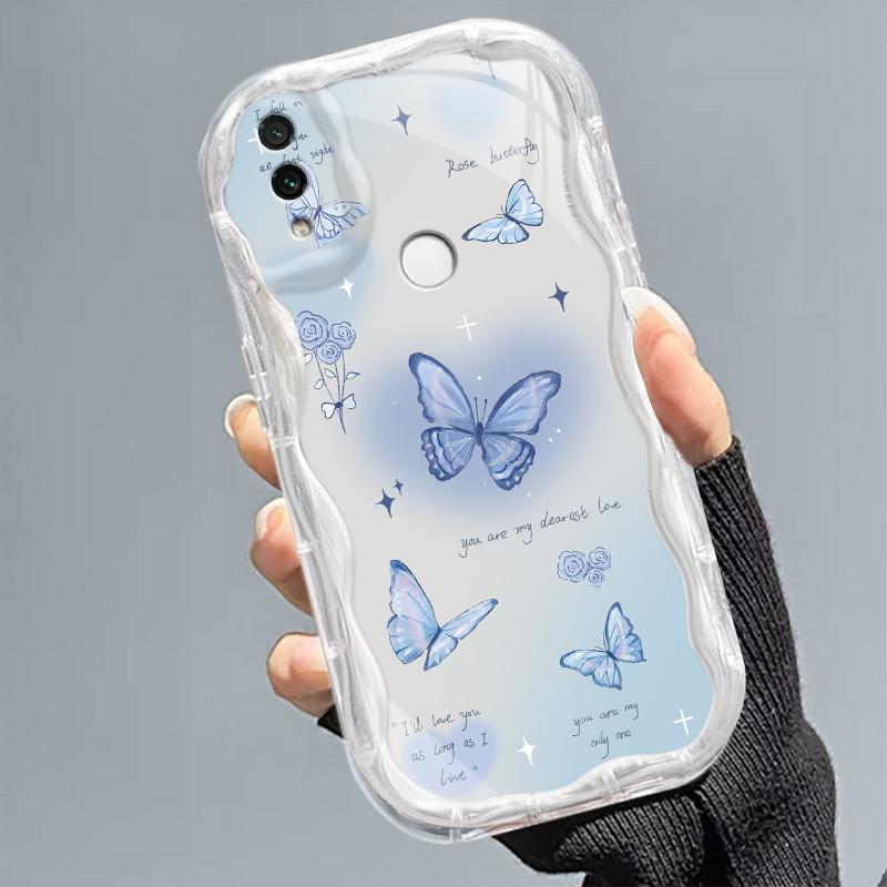 Casing hp RedmiNote7/Note7PRO/Note7S  Kupu-kupu lucu transparan gelombang soft shell wanita mewah ringan kelas atas all-inclusive anti-fall case 4