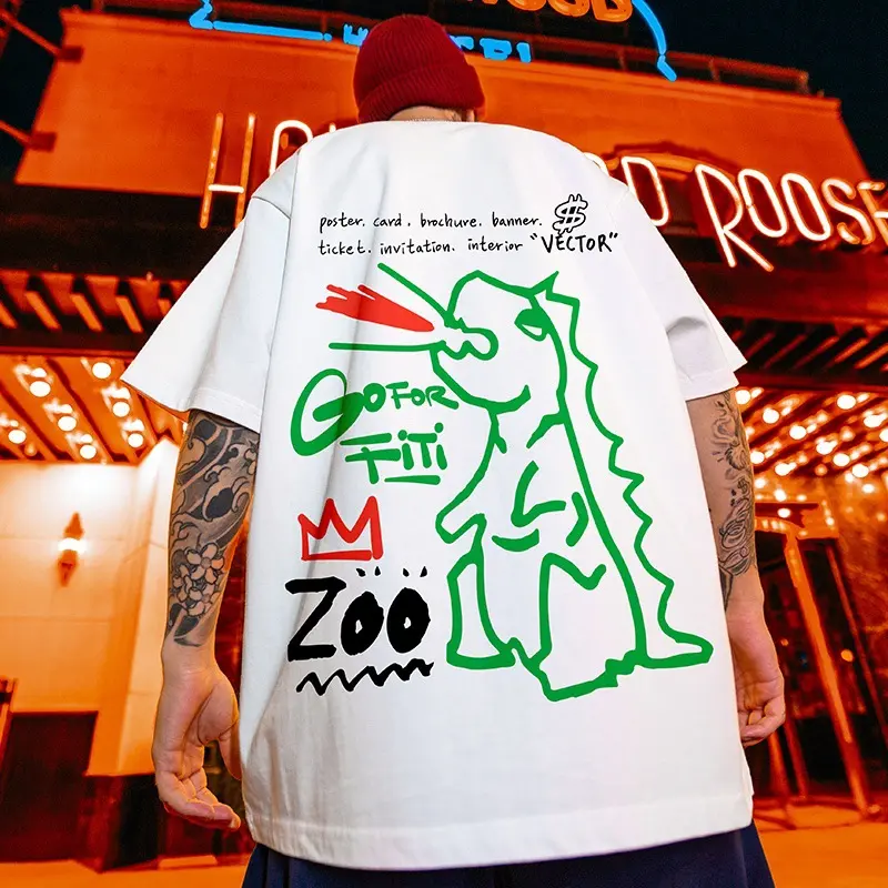 2024 Summer new short-sleeved T-shirt men's printed T-shirt loose casual oversized all-matching hip hop men's trendy pullover T
