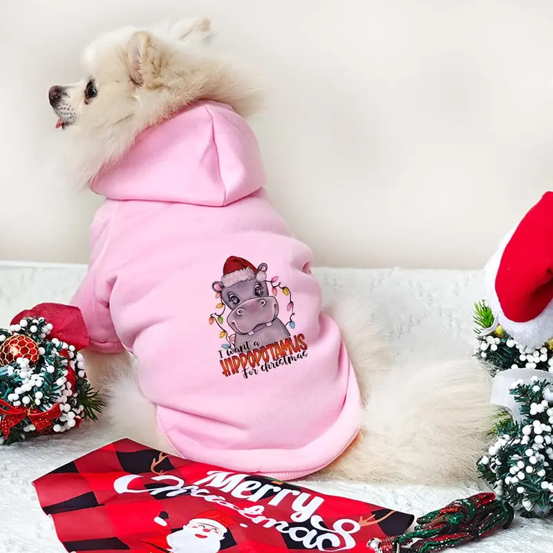 Cartoon Hippo Print Pet Hoodie, 1 Count Pet Clothes for Small Medium Large Dogs, Cute Pet Clothes, Dog & Cat Clothing, Dog & Cat Clothing Supplies 3