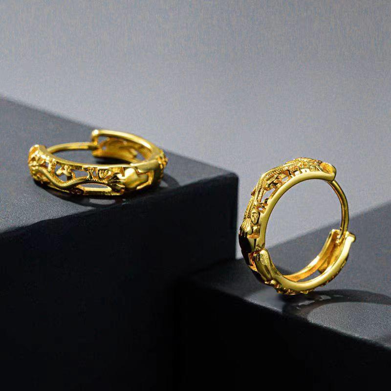 Product Introduction of Chinese Dragon Earrings Vietnam Placer Gold National Fashion Year of the Dragon Earrings Men's and Women's Personalized High-Grade Light Luxury Earrings 0