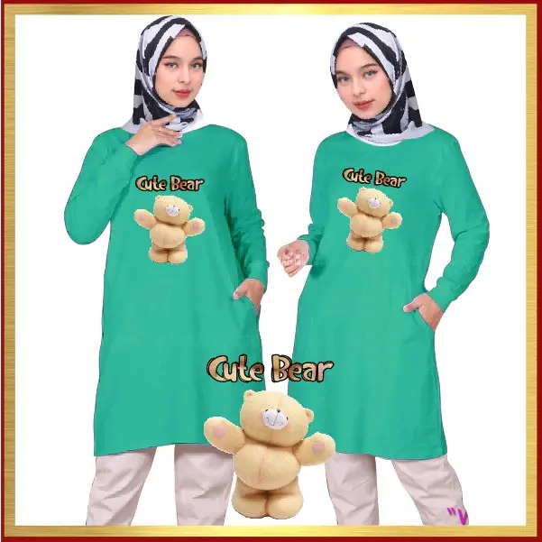 BAJU KAOS TUNIK/DRESS WANITA CUTE BEAR UKURAN XL FIT TO XXL-3XL